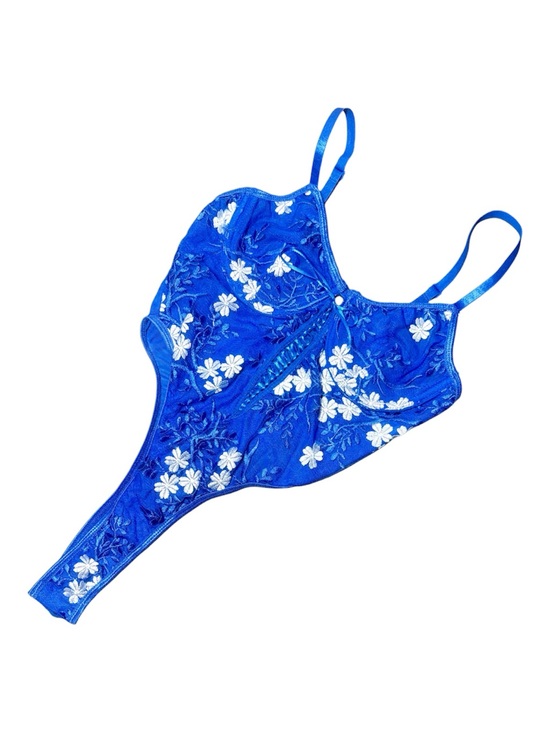 Other - Blue Floral Embroidered Lace Lingerie Bodysuit